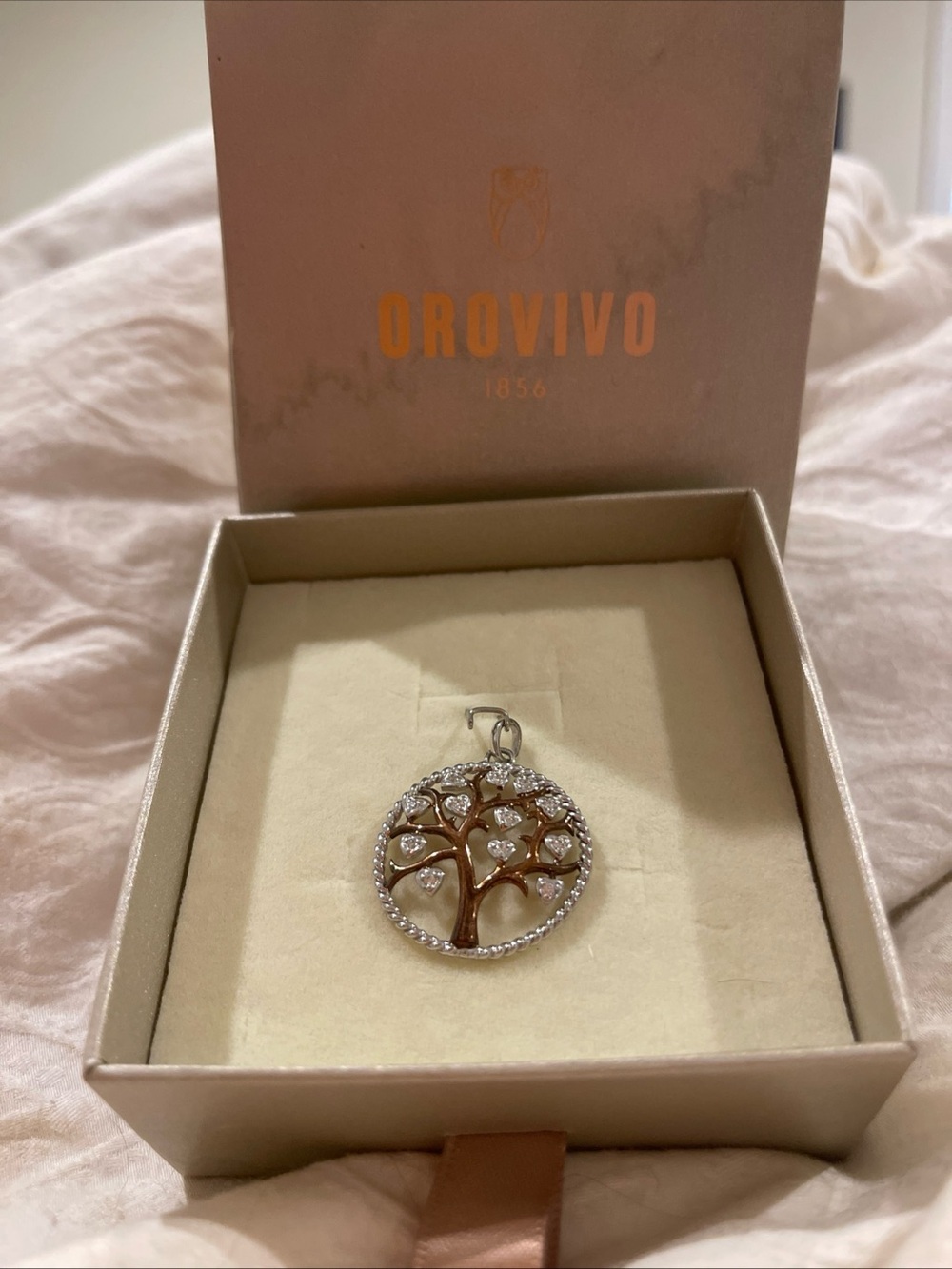 Vintage OROVIVO 1856 Sterling Silver .925 Tree of Life Pendant with Box unworn